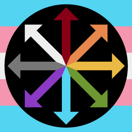 Icon of the Symbol of Chaos, with 8 arrows in different colors of the rainbow.
