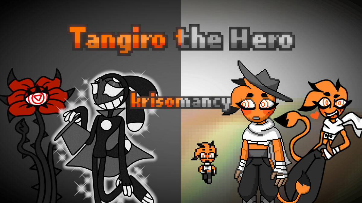 Image of Krisomancy's Youtube banner, with orange and monochrome cartoon aliens against a desert and flat grey background.